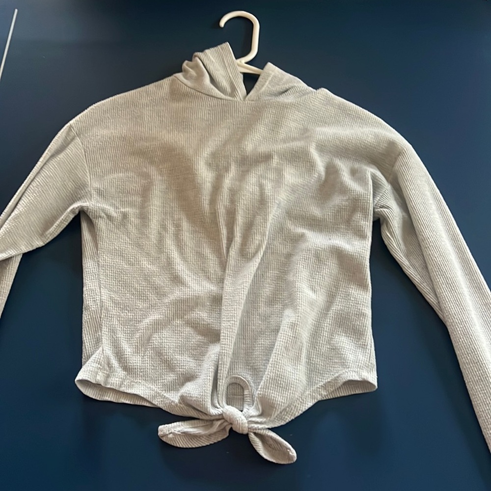 light gray long sleeve with hoodie